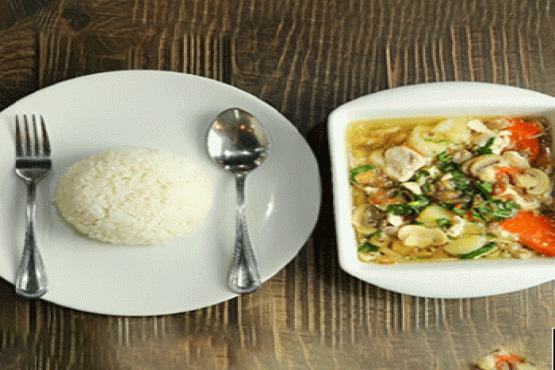 Rice with Chicken, Vegetable Soup